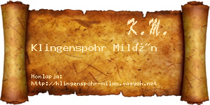 Klingenspohr Milán névjegykártya